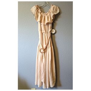 Shero Off or On the Shoulder Beige Tiered Maxi Long Dress Sz. M NWT